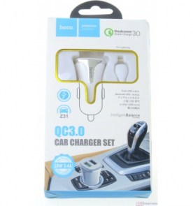 hoco. Z31 USB port s osvětlovací kabel nabíječka do auta QC 3.0 18W bílá
