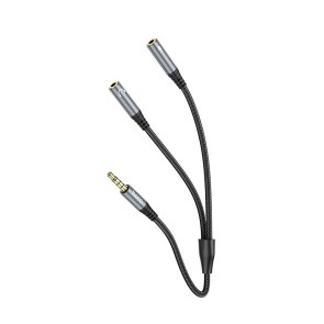 HOCO kabel AUX 2v1 Jack 3,5 mm (samec) na 2 x Jack 3,5 mm (samice) UPA21 0,25 m kovově šedý