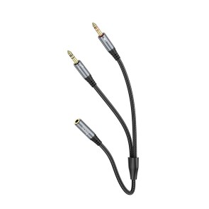 HOCO kabel AUX 2v1 Jack 3,5 mm (samice) na 2 x Jack 3,5 mm (samec) UPA21 0,25 m kovově šedý