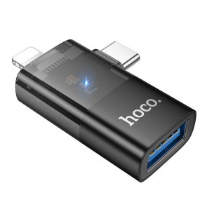 HOCO adaptér OTG 2v1 Lightning (samec) / Typ C (samec) na USB A (samice) UA36E černý