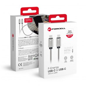  F-ENERGY Metal C239 kabel Type C to Type C PD QC4.0 5A 100W E-mark 2 m stříbrný