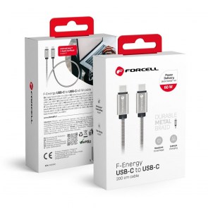  F-ENERGY Metal C237 kabel Typ C na Typ C PD QC4.0 3A 60W 2 m stříbrný
