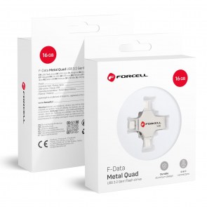  F-DATA pendrive Metal Quad 16GB USB3.2 Gen 1 (USB A / Type C / Lightning / Micro USB) stříbrný