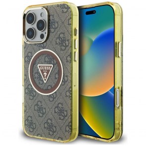 Pouzdro GUESS pro IPHONE 16 Pro Max kompatibilní s MagSafe GUHMP16XHG4PRTGW (IML Metal Glitter 4G Circle Triangle) hnědé