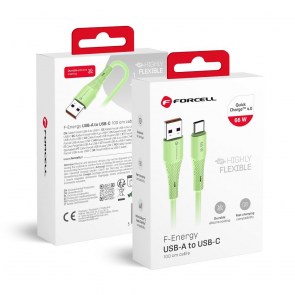  F-ENERGY C342 kabel USB A na typ C QC4.0 3A 66W silikonový 1 m zelený