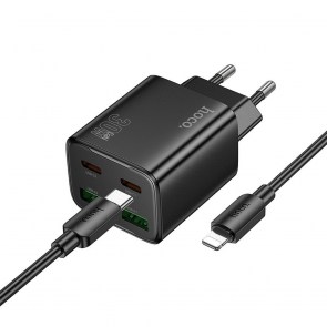 Nabíječka HOCO 2 x Type C + 2 x USB A + kabel Type C to Lightning PD QC3.0 3A 30W N56 černá