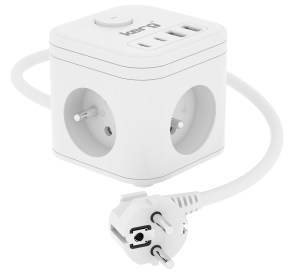 KERG 3-zásuvková napájecí kostka + nabíječka USB-A+USB-C 1,5m 3×1,5mm2 H05VV-F 16A/250V~ Smart bílá