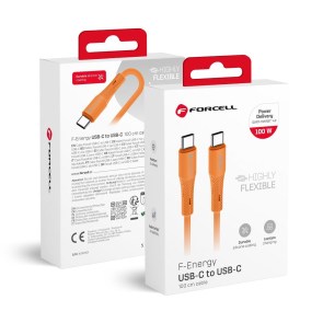 Kabel USB C na USB C  F-Energy QC4.0 PD 5A 100W silikonový 1 m C347 tmavě oranžový