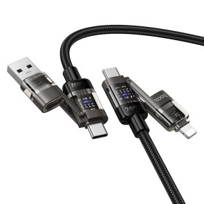Kabel 4v1 USB A/C na USB C/Lightning Hoco 240W 1,2 m U151 černý