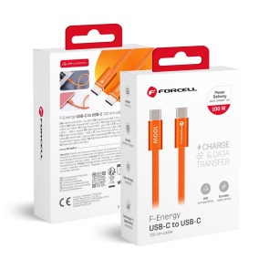 Kabel USB C na USB C  F-Energy QC4.0 PD 5A 100W Cafule Flat 1,2 m CCFN23 oranžový