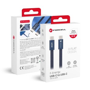 Kabel USB C do USB C  F-Energy QC4.0 PD 3A 60W Cafule Flat 1,2 CCFN23 m tmavě modrý