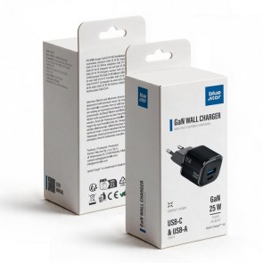 Nabíječka na telefon Blue Star Nano GaN USB-C + USB-A QC4.0 PD 3 A 25 W VT-331, černá