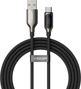 Kabel s LED displejem, USB A na Type-C, VEGER PD 3A 66W, AC1-XHJ, 1,2 m, černý