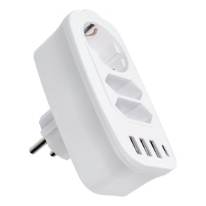 Rozbočovač se 3 zásuvkami (max. 16 A), 3 porty USB-A a 1 portem USB-C, E06, bílý