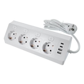 Rozbočovač se 4 zásuvkami, max. 3680 W, 2x USB A, 2x porty typu C, s 2m napájecím kabelem, E42, bílý