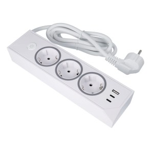 Rozbočovač se 3 zásuvkami, max. 3680 W, 1x USB-A, 2x porty typu C (25 W) s napájecím kabelem o délce 1,5 m, E59, bílý