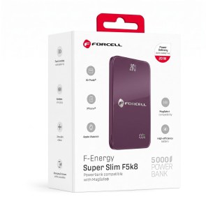 Powerbanka kompatibilní s MagSafe  F-Energy SuperSlim F5K8 QC4.0 PD3.0 15 W 5 000 mAh, třešňová