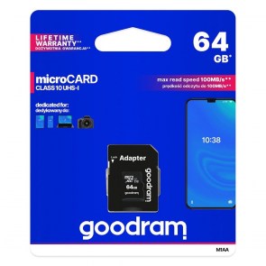 Paměťová karta GOODRAM microSD SD 64GB TŘÍDA 10 UHS I 100 MB/s s adaptérem