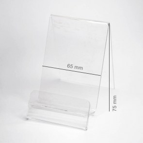 Plexi vertikální držák s místem pro cenu (Smartphone - 65 mm)