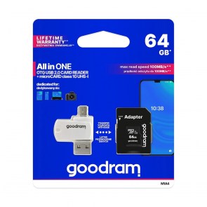GOODRAM ALL IN ONE M1A4 - čtečka karet se zásuvkou USB/micro USB + karta micro SD 64GB