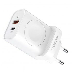 VEGER nástěnná nabíječka USB + typ C + nabíječka kompatibilní s Apple Watch PD 25W W002E černá