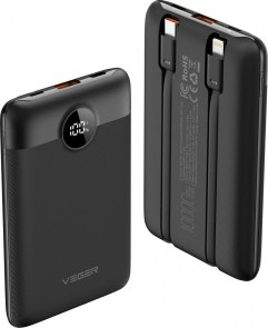 VEGER powerbanka 10000 mAh s vestavěnými kabely Typ C / Lightning PD QC3.0 2A 22,5W C11 (W1170) černá