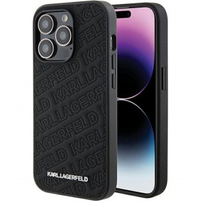 Originální čelní kryt KARL LAGERFELD KLHCP15LPQKPMK pro iPhone 15 Pro (prošívaný vzor / černý)