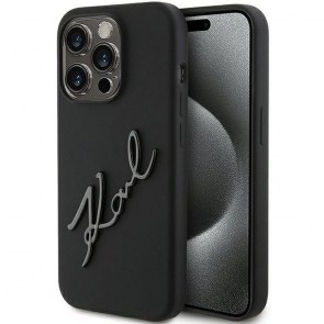 Originální čelní kryt KARL LAGERFELD KLHCP15LSKSBMCK pro iPhone 15 Pro (silikonové logo Karl Script / černá)