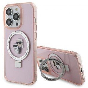 Originální čelní kryt KARL LAGERFELD KLHMP15LHMRSKCP pro iPhone 15 Pro (Magsafe / Ringstand KC / růžový)