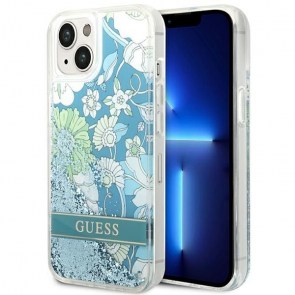 GUESS pouzdro pro IPHONE 13 / 14 / 15 GUHCP14SLFLSN (Flower Liquid Glitter) zelené